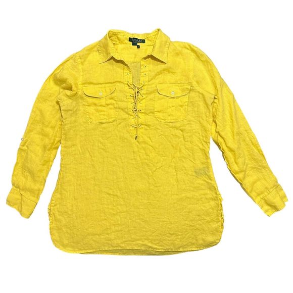 Lauren Ralph Lauren Exclusive Linen Shirt Yellow Size Large - Picture 1 of 9